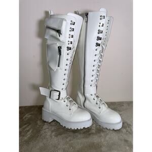 DollsKill Obsidian Pocket Combat Boots White Size 7
